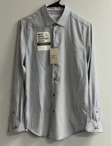 C-Lab NYC Herren Geometrisch Blau Weiß Knopfleiste 4-Wege Stretch Slim Fit 14,5 32/33 - Bild 1 von 4