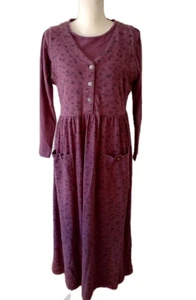 Vintage 90s Jumper Dress M Purple Modest 100% Cotton Prairie Shirt dress Pockets - Picture 1 of 7