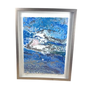 Arte enmarcado Zelda Crane paisaje azul abstracto “rosa sutil” 21x17 342/3600 - Imagen 1 de 10