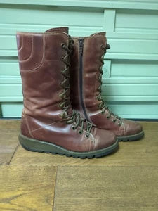 Fly London STER Womens Brown Zip-Up Lace Wedge Leather Mid Calf Boots Size 7 UK - Picture 1 of 12