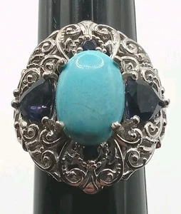 Filigraner Ring Sterlingsilber 926 Türkis & Lolith Größe 8,25 - Bild 1 von 5