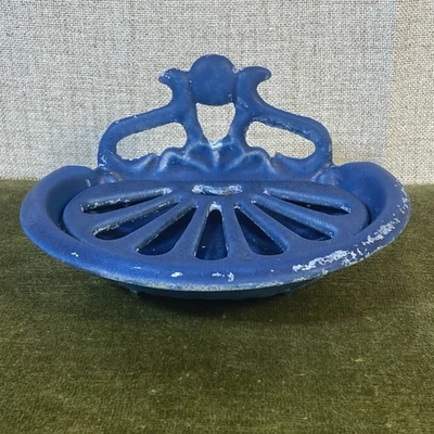 Jabonera antigua de hierro fundido azul cobalto bandeja independiente francesa Art Nouveau Foto 1 de 4