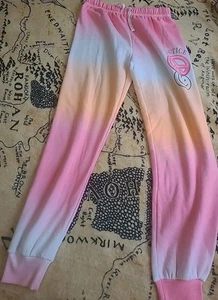 Justice Girls Size Large 12-14 Pink And Orange Sweatpants Peace Sign Smiley Face - Picture 1 of 14