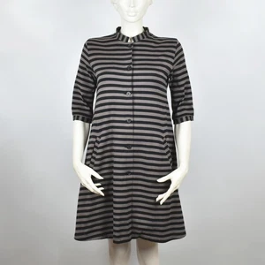 Abito originale MARIMEKKO linea A tricot tunica nero marrone righe tasche taglia S - Foto 1 di 11