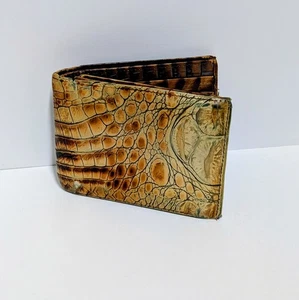 Brahmin Men’s Tri-Fold Wallet Croc Embossed Leather ID Window Brown Vintage - Picture 1 of 24