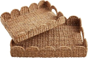 Mud Pie Nested Scallop Woven Trays Set; 21.63"X15.75" - Picture 1 of 2