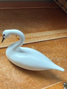 Artist Signed Joel Kalski Small Carved Wood Trumpeter Swan w Amber Eyes Figurine - Picture 1 of 14