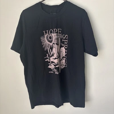 All Saints Top W Large Oversized Black Tee Hope Springs Cacti Graphic Embroided - Image 1 of 4