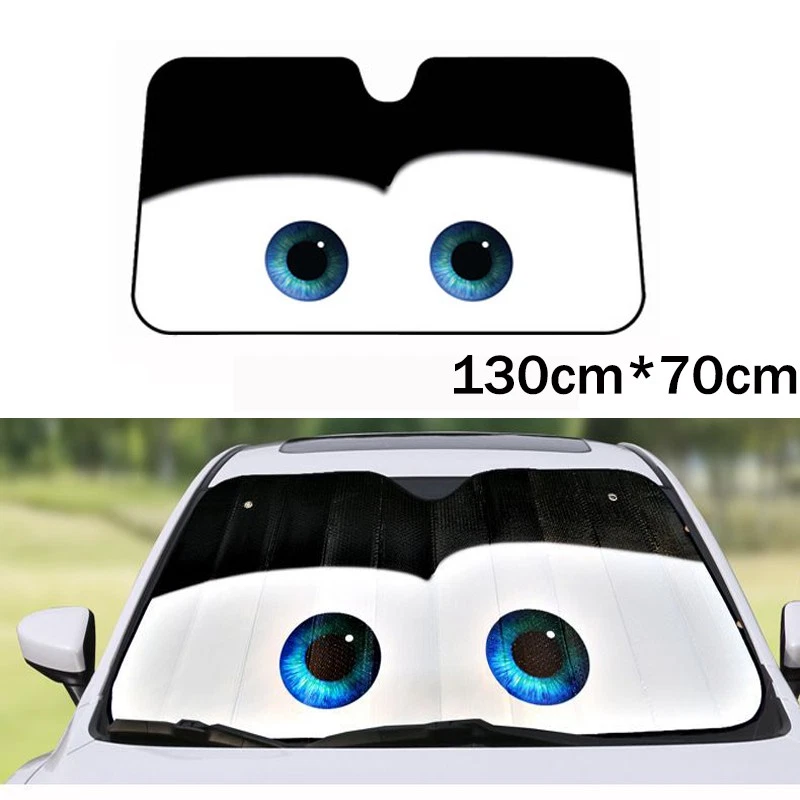 Foil Black Car Windshield Sun Visor Sunshade Cover Aluminium Cartoon Eyes - Image 1 of 4