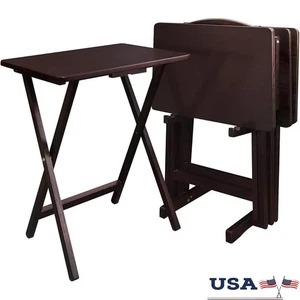 Set of 4 Folding TV Tables W/ Storage Stand Portable Living Room Space New - Picture 1 of 40