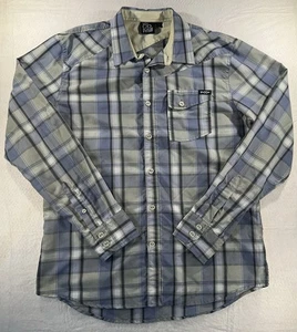Volcom Plaid Button Up Shirt Men’s Large Blue Gray Long Sleeve Skate Surf Style - Picture 1 of 8