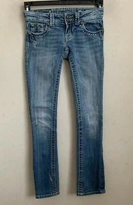 Miss Me Damen Jeans blau gerade Flügel mittlere Waschung verzierte Taschen Reißverschluss Gr. 24 - Bild 1 von 11