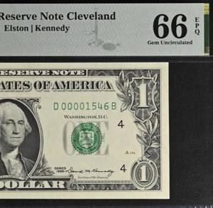 1969 $1 Federal Reserve Note - PMG 66EPQ - Birthday - Low Serial Number 00001546 - Picture 1 of 3