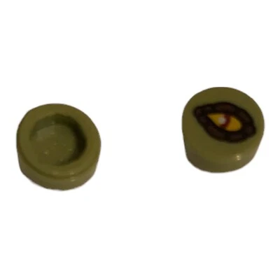 LEGO Olive Green Tile Round 1x1 with Eye Crocodile Pattern Chima Piece-set Of 2 - Image 1 of 3