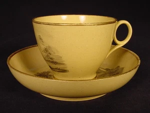 RARE EARLY 1800s TRANSFERWARE CUP & SAUCER YELLOW WARE STAFFORDSHIRE MINT - Picture 1 of 12