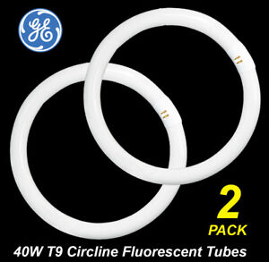 2 x 40W T9 Halophosphor Circular Fluorescent Tubes Lamps 4000K Cool White - GE