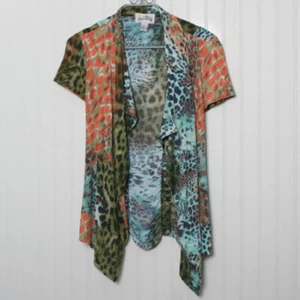 Joseph Ribkoff Animal Short Sleeve Open Front Back Ruched Jersey Cardigan 10 - Picture 1 of 9