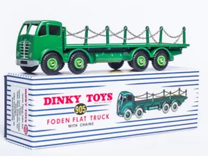 MATTEL FOR ATLAS DIECAST DINKY TOYS FODEN 8 WH FLAT TRUCK WITH CHAINS GREEN #905 - Picture 1 of 6