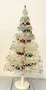 Bottle Brush Tree 13" White Silver Tip Glitter Mercury Glass Garland Vintage - Picture 1 of 8