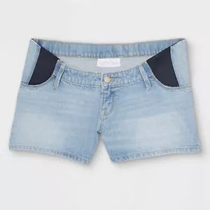 Ingrid & Isabel Under Belly Midi Maternity Jean Shorts Side Panel Stretch Size 8 - Picture 1 of 9