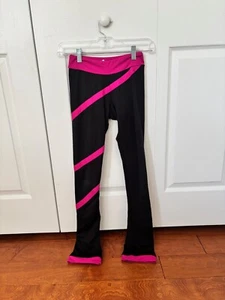 Chloe Noel Child M Ice Figure Skating Pants Black Leggings with Hot Pink Swirl - Picture 1 of 4