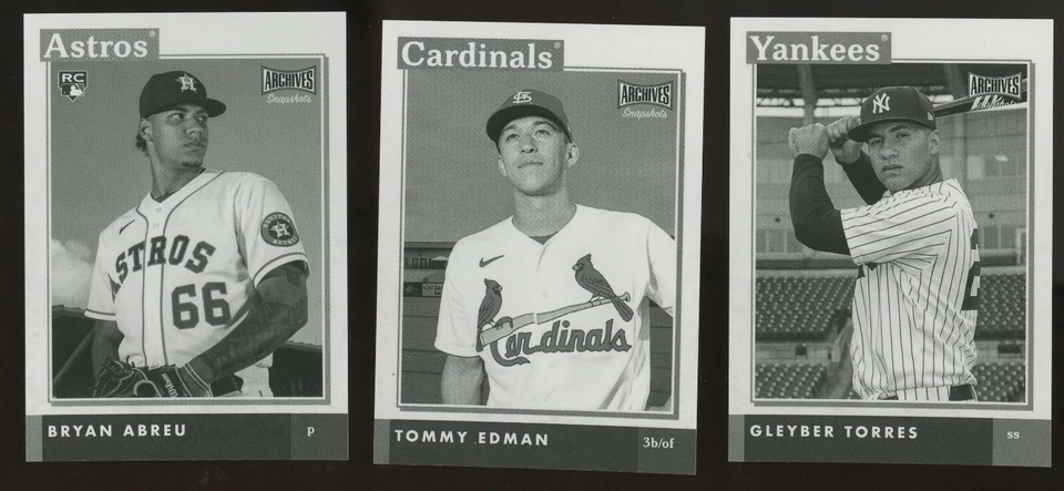 2020 Topps Archives Snapshots Bryan Abreu Gleyber Torres Tommy Edman Black White - Image 1 of 1