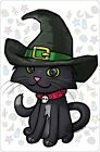 Mały blaszany znak: KOTEK CZAROWNIC - urocza czaszka kota czarna magiczna czapka eliksir gotyk prezent