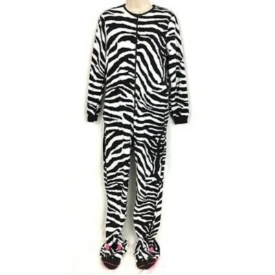 Nick & Nora цельный ножки пижамы sz L флисовые карманы молнии ZEBRA комбинезон - Изображение 1 из 4
