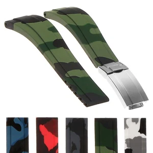 StrapsCo Camo Rubber Watch Band Strap w/ Deployant Clasp 20mm - Picture 1 of 22