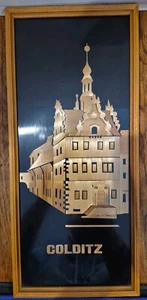 VTG German Wandschmuck Wood Shaving Wall Art Of Colditz Castle 17/40 16.5" X 7.5 - Picture 1 of 7