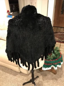 Damen 100 % Kaninchenfell schwarz Stola Cape Urlaub Abschlussball formell Hochzeit Mafia Frau - Bild 1 von 6