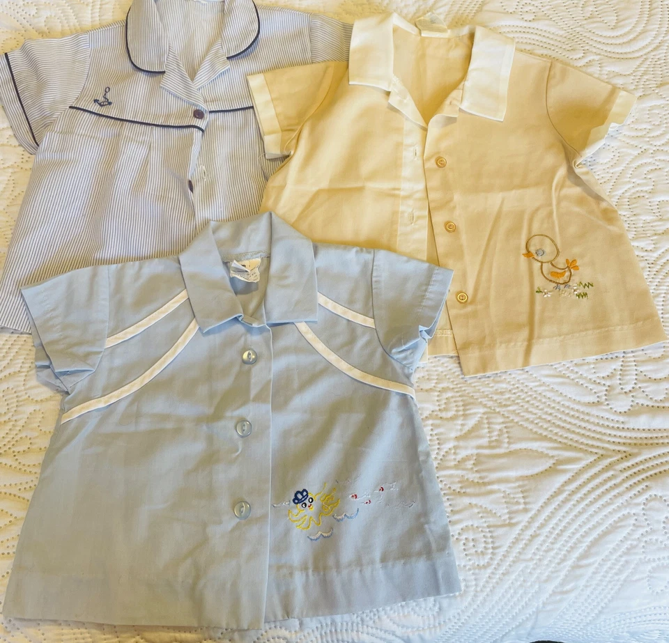 3 X Vintage Maude Wilson Baby Boy Shirts  button up shirts 60s, 70s size 0 & 00 - Изображение 1 из 4