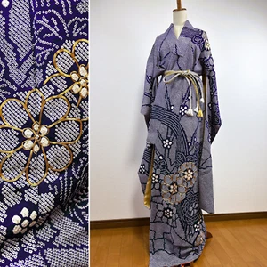 【Como nuevo】 upcycle, kimono hurisde, bata kimono, vestido kimono, kimono azul, shibori - Imagen 1 de 12