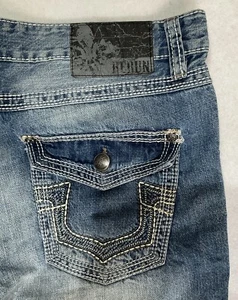 ReRun Distressed Jeans Embroidered Pockets Mens Size 34x30 Light BlueStoneWashed - Picture 1 of 5
