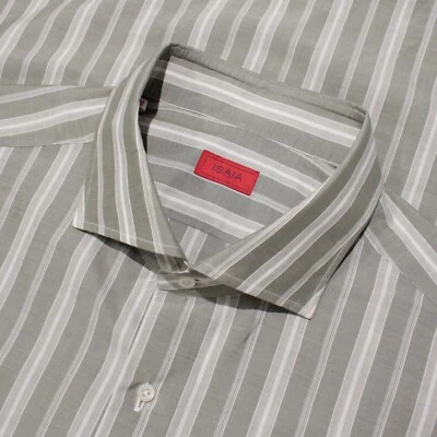 Camisa de vestir Isaia nueva con etiquetas talla 46 18,5 en rayas grises y blancas 100 % algodón Foto 1 de 4