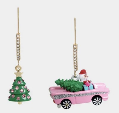 BETSEY JOHNSON  Jingle Bell Bling Santa Car Mismatch Shepherd Hook Earrings Mult - Image 1 of 4