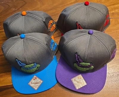 Novo TMNT Nickelodeon Snapback Chapéus de Beisebol Lote De 4 Todos os 4 Personagens Novo com etiquetas - Imagem 1 de 4