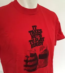 Funny Sports Tee It Takes Nuts To Play Rugby XL Red T Shirt Walnuts Size 46 48 - Picture 1 of 5