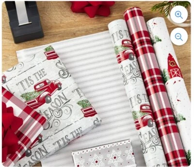 Hallmark Holiday Reversible Wrapping Paper Bundle, Rustic Christmas, Pack of 3 - Image 1 of 4