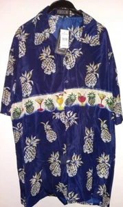 NWT TROPICAL PINEAPPLE HAWAIIAN SHIRT size XL, 2X or 3X NAVY by Ferugini - Picture 1 of 3