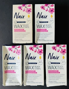 Nair Wax Ready-Strips For Face & Bikini (200 Wax Strips) ORCHID & CHERRY 5 Boxes - Picture 1 of 15