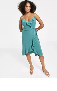 Women's GREEN Sleeveless Ruffled Wrap Dress, Created for Macy's NWT Sz XL - Picture 1 of 4