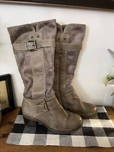 Bare Traps 10 Brown Riding Boot Fur Lining Buckle Tall EUC