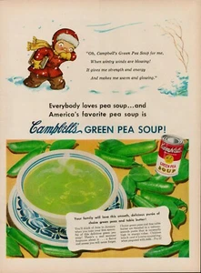 1951 Campbells Soup Kids Green Pea 50s Vintage Print Ad Winter Snow School Boy - Picture 1 of 9