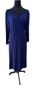 Banana Republic Ladies Rayon Navy Blue Midi Wrap Dress, Size L Stretch Comfort - Picture 1 of 19