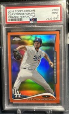 2014 Topps Chrome Orange Refractor CLAYTON KERSHAW #100 PSA 9 MINT LA DODGERS