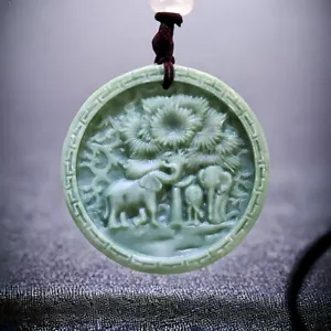 Grüne natürliche echte Jade Elefant Anhänger Halskette geschnitzt Schmuck Geschenk chinesisch - Bild 1 von 10