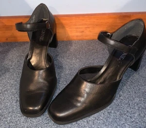 Zapatos Connie Tacones de Cuero Negro Gruesos Mary Jane Brasil 10M "DUO" De Colección Años 90 - Imagen 1 de 9