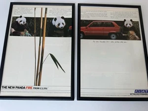 Póster publicitario de revista roja Fiat Panda 750 L 1986 original enmarcado hombre cueva retro - Imagen 1 de 3