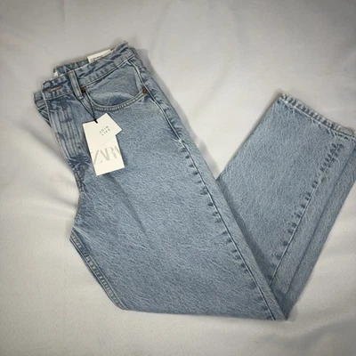 Pantalones de mezclilla Zara Classic EU 38 US 6 clásicos calce mamá tiro alto al tobillo azul claro relajados Foto 1 de 4